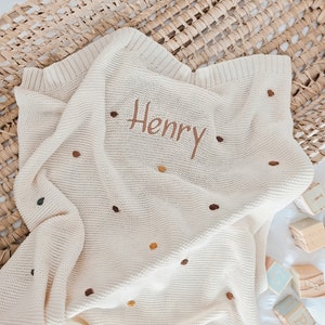 Personalised Polka Dot Knit Blanket, Knitted Lightweight Baby Blanket, Baby Shower Gift, Personalised Baby Gift, Knit Pram Blanket, Newborn image 8