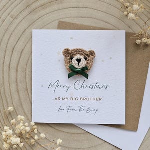 Tarjeta de Navidad personalizada con forma de oso para hermana, hermana mayor, hermana menor, niña, bebé, hermano, él, ella, niños, niños, hermanos -061
