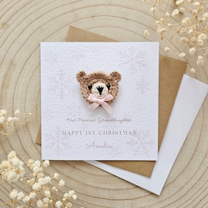 Cartão de Natal personalizado para o primeiro bebê, cartão de urso, cartão de Natal para o novo bebê, saudações para crianças, neto, neta, filha, Natal 119