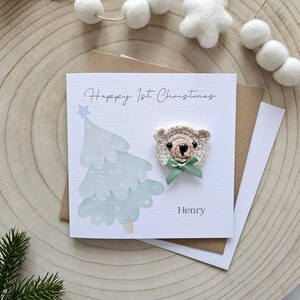 Tarjeta de Navidad personalizada para el primer bebé, tarjeta de osito, Navidad para recién nacidos, saludos para niños, nieto, nieta, hijo, Navidad