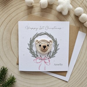 Tarjeta de Navidad personalizada para el primer bebé, tarjeta de osito, Navidad para recién nacidos, saludos para niños, nieto, nieta, hijo, Navidad