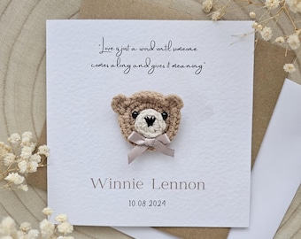 Personalisierte häkeln neues Baby Karte, Winnie the Pooh Zitat, neue Baby Jungen Karte, neues Baby Mädchen, neutrale Bärenkarte, Luxuskarten, Baby Geschenk 006+