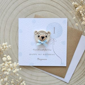 Personalised 1st 2nd Birthday Card, One Two, Girl Boy Custom Card, Neutral Minimal Card, Bear Card, Baby Luxury Card, Grandson Daughter 091
