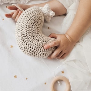 Handmade Crochet Moon Musical Toy, New Baby Gift, Baby Melody Toy, Baby Girl Gift Box, Baby Hamper, Baby Shower Gift, Baby Pull String Toy