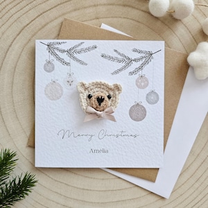 Gepersonaliseerde baby's eerste kerstkaart, berenkaart, kerst nieuwe baby, kindergroeten, kleinzoon kleindochter zoon kerstmis 125L