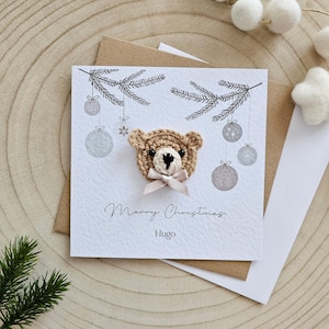 Tarjeta de Navidad personalizada para el primer bebé, tarjeta de osito, Navidad para recién nacidos, saludos para niños, nieto, nieta, hijo, Navidad