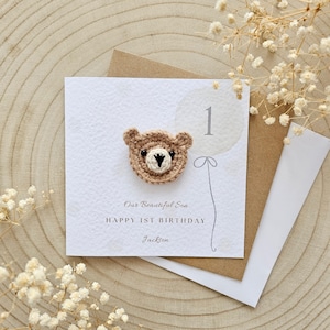 Personalised 1st 2nd Birthday Card, One Two, Girl Boy Custom Card, Neutral Minimal Card, Bear Card, Baby Luxury Card, Grandson Daughter 131