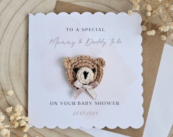 Tarjeta de baby shower personalizada, futura mamá, regalo para baby shower, bebé en espera, padres de lujo, niño niña, osito de peluche Neutral-035