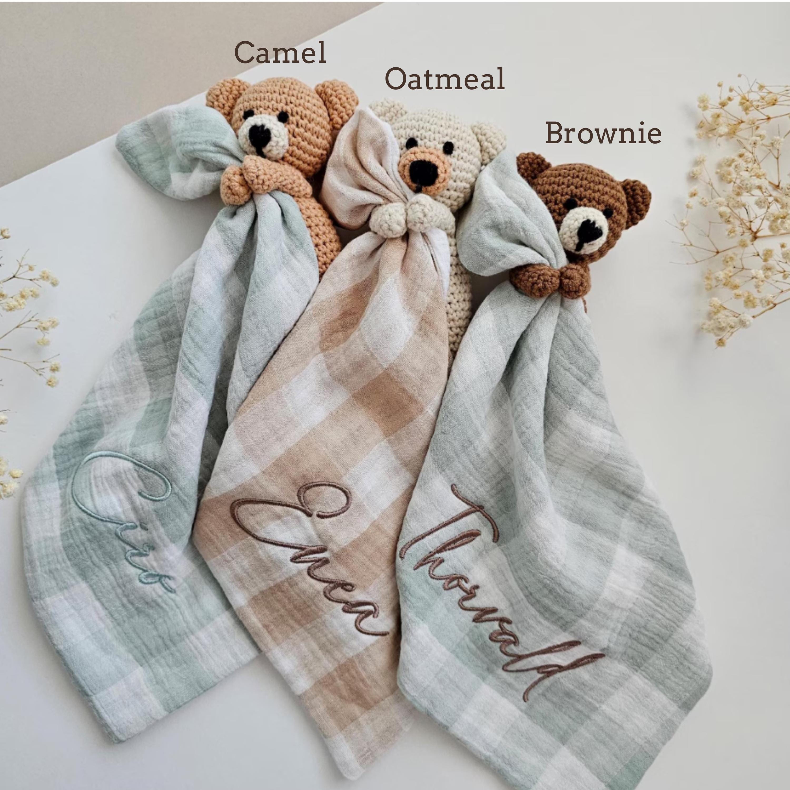 Personalised Baby Comforter, Neutral Teddy Bear Baby Rattle Set Gift ...