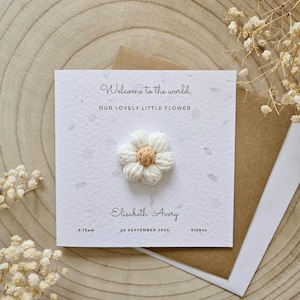 Carte personnalisée nouveau bébé au crochet, carte nouveau bébé fille, carte nouveau bébé garçon, carte fleurs pour nouveau bébé, cadeau personnalisé, Boho neutre 102