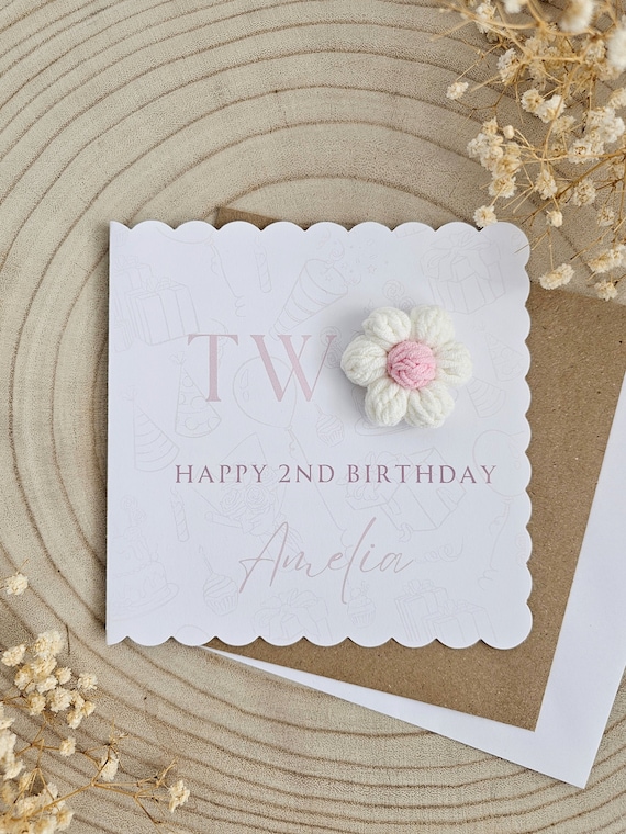 Personalised 1st 2nd Birthday Card, One Two, Girl Boy Custom Card, Neutral Minimal Card Bear Card, Baby Luxury Card, Grandson Daughter 045 F
