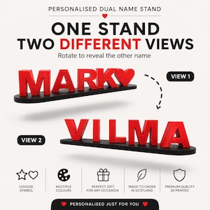 Supporto personalizzato con doppio nome a illusione ottica, insegna per anniversario di matrimonio per coppie stampata in 3D, regalo di San Valentino