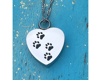 Pet Cremation Urn Jewelry Paw Print Heart Necklace Pet Sympathy Remembrance Gift Pet Ashes Necklace Pet Memorial Jewelry Pet Bereavement Gif