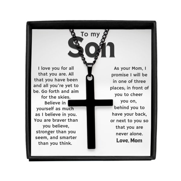 To My Son Necklace, Cross Necklace, Mother to Son Gifts, Sentimental Son Gifts from Mom, Gifts for Son Birthday, Mother Son Christmas