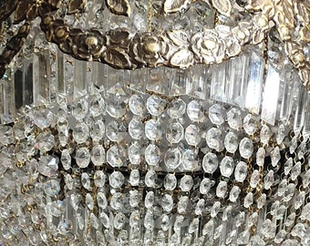 Chandelier Louis XVI Antique vintage crystal brass antique