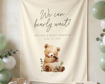Baby Shower Backdrop, Bear Baby Shower, Bearly Wait, Neutral Baby Shower, Teddy Bear, Photo Backdrop, Banner Tapestry, Multiple Colors