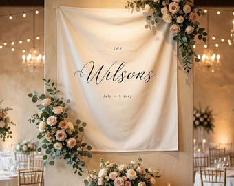 Custom Wedding Backdrop Tapestry, Custom Name Decor, Photo Backdrop, Minimalist Wedding, Reception/Ceremony Decor, Multiple Colors