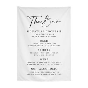 Wedding Bar Menu Banner, Custom Bar Menu Sign, Fabric Bar Menu for Wedding, Linen Drink Menu Sign, Multiple Color Options, Custom
