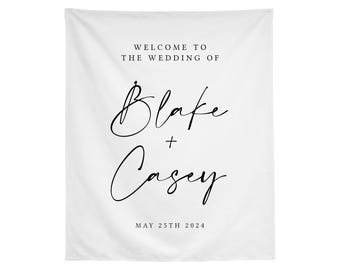 Wedding Welcome Fabric Banner with Custom Names and Date, Photo Backdrop, Minimalist Wedding, Reception/Ceremony Decor, Multiple Colors