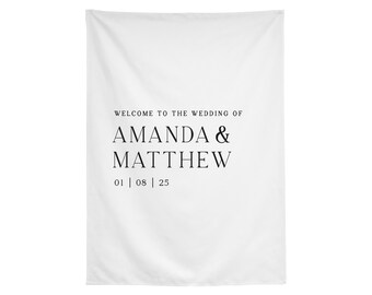 Wedding Welcome Sign, Fabric Banner, Custom Names and Date, Photo Backdrop, Wedding Tapestry, Wedding Linen, Multiple Colors