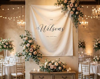 Custom Wedding Backdrop Tapestry, Custom Name Decor, Photo Backdrop, Minimalist Wedding, Reception/Ceremony Decor, Multiple Colors