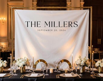 Custom Wedding Backdrop Tapestry, Last Name Decor, Photo Backdrop, Minimalist Wedding, Reception/Ceremony Decor, Multiple Colors