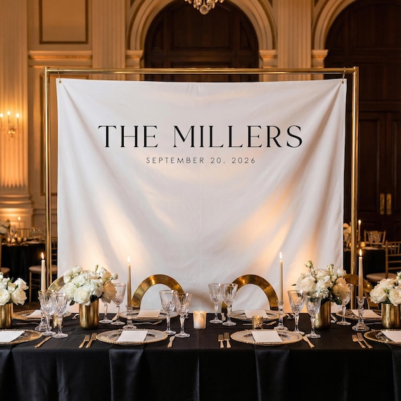Custom Wedding Backdrop Tapestry, Last Name Decor, Photo Backdrop, Minimalist Wedding, Reception/Ceremony Decor, Multiple Colors