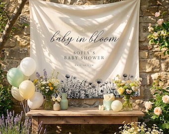 Baby Shower Backdrop, Baby in Bloom, Spring Baby Shower, Floral Backdrop, Custom Baby Shower Decor, Photo Backdrop, Multiple Colors