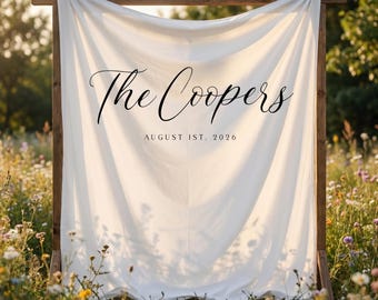 Custom Wedding Backdrop Tapestry, Last Name Decor, Photo Backdrop, Minimalist Wedding, Reception/Ceremony Decor, Multiple Colors