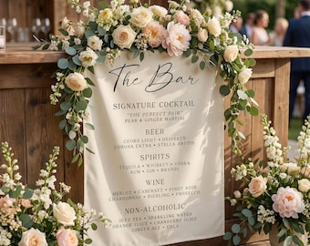 Wedding Bar Menu Banner, Custom Bar Menu Sign, Fabric Bar Menu for Wedding, Linen Drink Menu Sign, Multiple Color Options, Custom