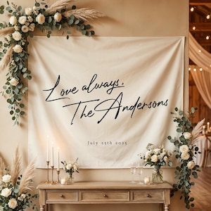 Wedding Tapestry Backdrop, Love Always, Signature, Cute Wedding Decor, Photo Backdrop, Minimalist Wedding, Reception Decor, Multiple Colors