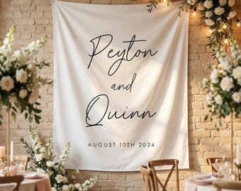 Wedding Welcome Fabric Banner with Custom Names and Date, Photo Backdrop, Minimalist Wedding, Reception/Ceremony Decor, Multiple Colors