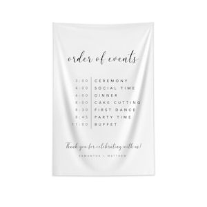 Order of Events Banner for Wedding with Names and Quote, Photo Backdrop, Minimalist Wedding, Reception/Ceremony Decor, Custom Decor
