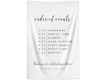 Order of Events Banner for Wedding with Names and Quote, Photo Backdrop, Minimalist Wedding, Reception/Ceremony Decor, Custom Decor