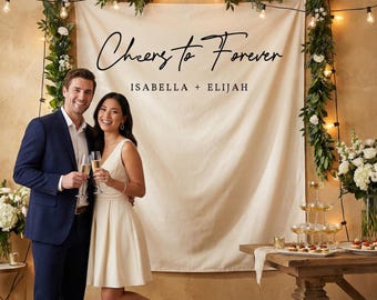 Wedding Quote Sign, Cheers to Forever Backdrop, Tapestry, Custom Wedding Backdrop, Reception/Ceremony Decor, Photo Backdrop, Multiple Colors