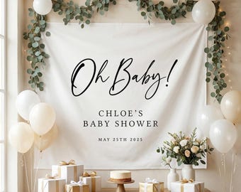Baby Shower Backdrop, Oh Baby, Baby Shower Decor, Custom Baby Shower Backdrop, Photo Backdrop, Banner, Baby Shower Tapestry, Multiple Colors