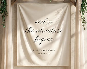 Wedding Backdrop, Love Quote Wedding Sign, Adventure Begins, Custom Wedding Backdrop, Photo Backdrop, Reception Decor, Minimalist Wedding