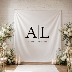 Custom Wedding Backdrop Tapestry, Initial Wedding Decor, Monogram, Photo Backdrop, Minimalist, Reception/Ceremony Decor, Multiple Colors