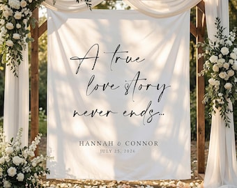 Wedding Backdrop, Love Quote Wedding Sign, Love Story Never Ends, Custom Backdrop, Photo Backdrop, Reception Decor, Minimalist Wedding