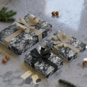 Gift Wrapping Paper Rolls 28&quot; x 39&quot; | Smoky Black White Abstract Art Design
