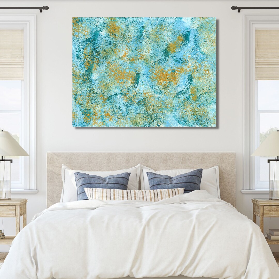 Teal Blue Wall Art Print Mounted Stretched Canvas Teacher Gift, Dorm