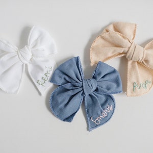 Custom Hand-Embroidered Name Hairbow Name Bow, Embroidery Bow, Custom Name Bow, Newborn Bow, Toddler Hairbow, New Baby Girl Gift, Baby Bow image 10