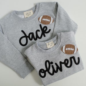 Custom Hand-Embroidered Football Name Sweatshirt | Felt Lettered Crew Neck, Felt Name Sweatshirt, Personalized Toddler Child Youth Shirt