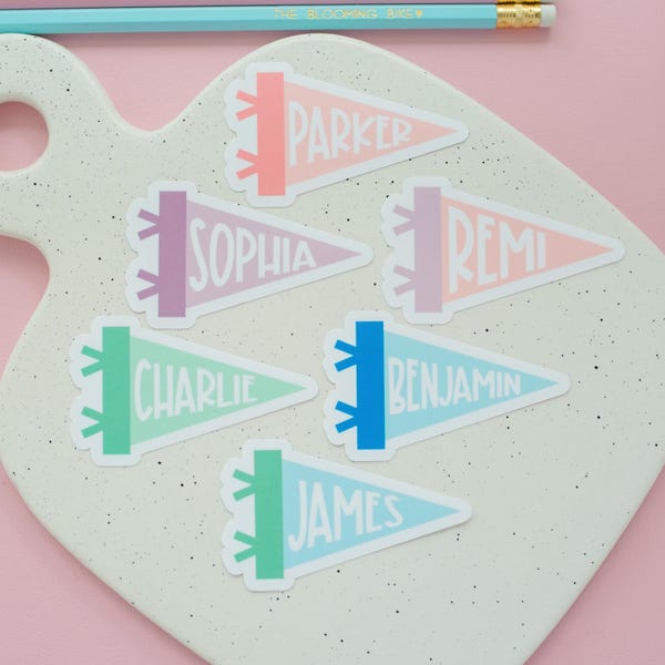 Custom Pennant Name Sticker | Personalized Water Resistant Label,  Back To School Notebook Bottle Decal