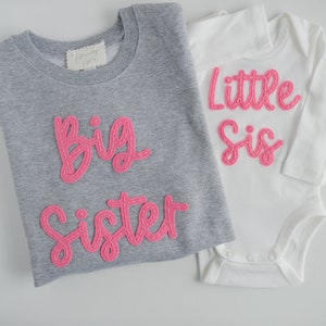 Big Sister Hand-Embroidered Sweatshirt | Big Sister Shirt, Baby Announcement Sweater, Little Brother & Little Sister Bodysuit, Felt Name