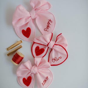 Valentine Hand-Embroidered Name Hairbow | Heart Bow, Embroidery Bow, Custom Personalized Toddler Hair Bow Clip, New Baby Girl Gift Headband image 11