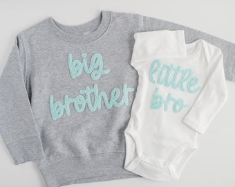 Big Brother Hand-Embroidered Sweatshirt | Big Brother Shirt, Baby Announcement Sweater, Little Brother & Little Sister Bodysuit, Felt Name