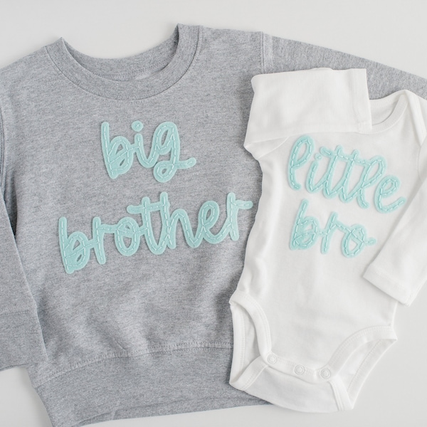 Big Brother Hand-Embroidered Sweatshirt | Big Brother Shirt, Baby Announcement Sweater, Little Brother & Little Sister Bodysuit, Felt Name
