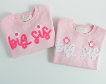 Big Sis Hand-Embroidered Sweatshirt | Big Sister Shirt, Baby Announcement Sweater, Lil Bro & Lil Sis Bodysuit, Felt Name, Sister Shirts