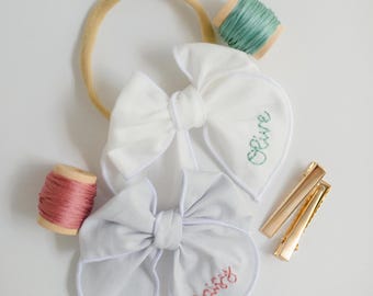 Custom Hand-Embroidered Name Hairbow | Name Bow, Embroidery Bow, Custom Name Bow, Newborn Bow, Toddler Hairbow, New Baby Girl Gift, Baby Bow